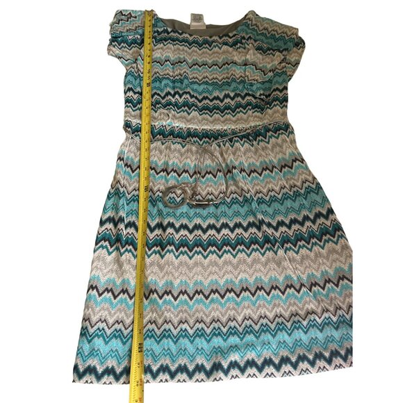 J. Taylor Women's Zigzag Pattern Dress Size 14 100% Polyester Teal & Gray Lined - Picture 9 of 11